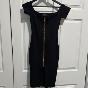 AKIRA Black Bodycon Mini Dress with Off the Shoulder Neckline